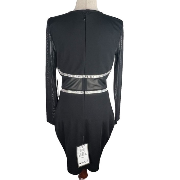 BEBE EMBELLISHED TRIM MESH LONG SLEEVE BODYCON DRESS IN BLACK NWT WOMEN'S LARGE - Picture 9 of 16